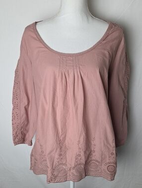 Boden Women’s Dusty Rose Cotton Embroidered Eyelet Peasant Top 16